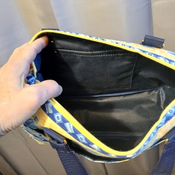 New Blue Yellow Roses Floral Satchel Purse Handbag Vibrant Country Chic Vinyl - Picture 10 of 10